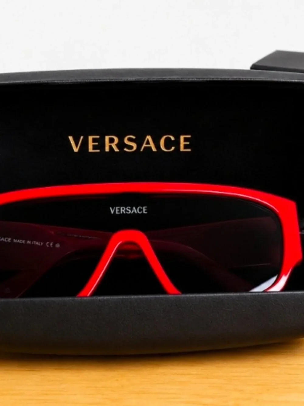 Versace VE4439 5388/87 Red Shield Oversized Sunglasses Women's 145 w/ Case
